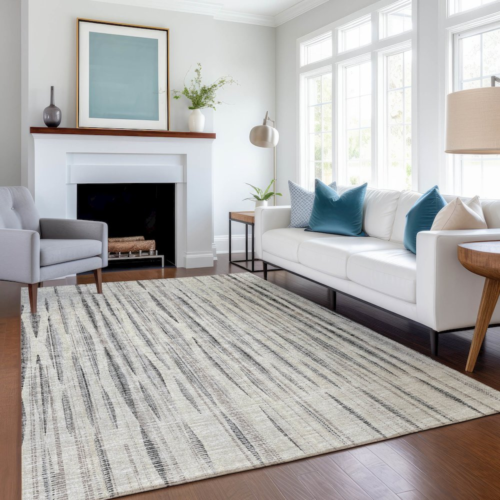 Start2Finish Mayfield beige 8x10 machine washable rug with intricate pattern, ideal for living rooms or bedrooms.