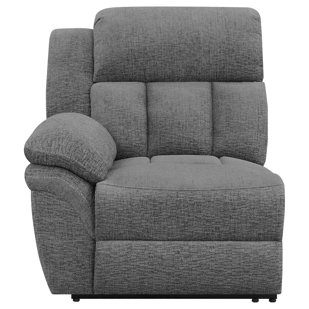 Start2Finish Bahrain upholstered motion loveseat in charcoal fabric with plush cushioning and modern design.