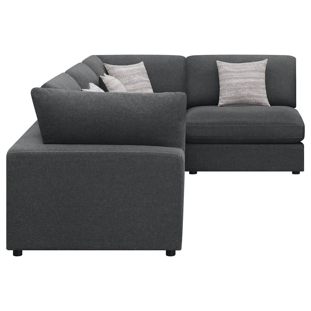 Charcoal upholstered Serene 4-piece modular sectional sofa by Start2Finish with plush cushions and contemporary design.