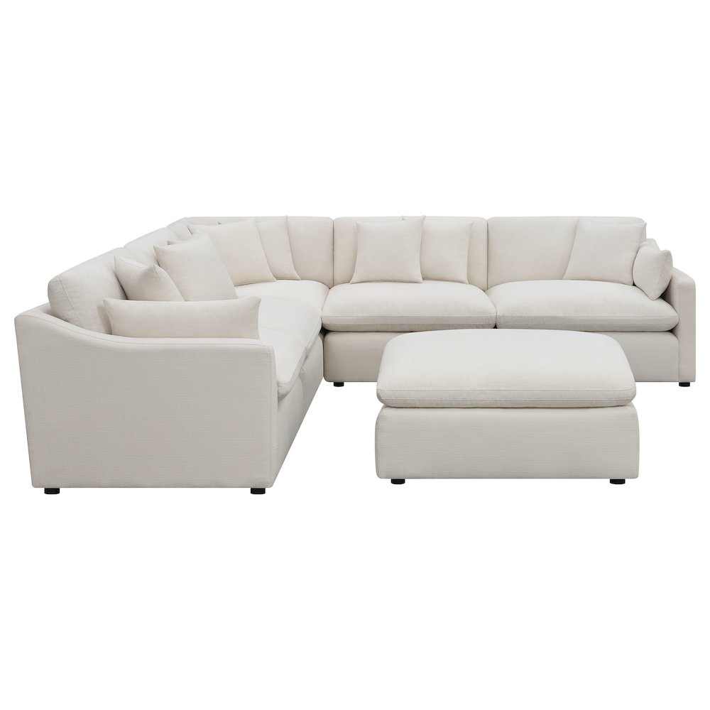 Start2Finish Hobson 6-piece upholstered modular sectional sofa in ivory, showing its plush, cushioned sections and modern design.