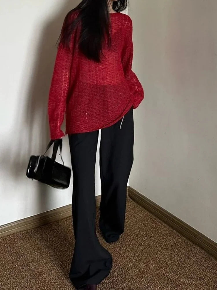 Y2K See-Through Knitted Women&