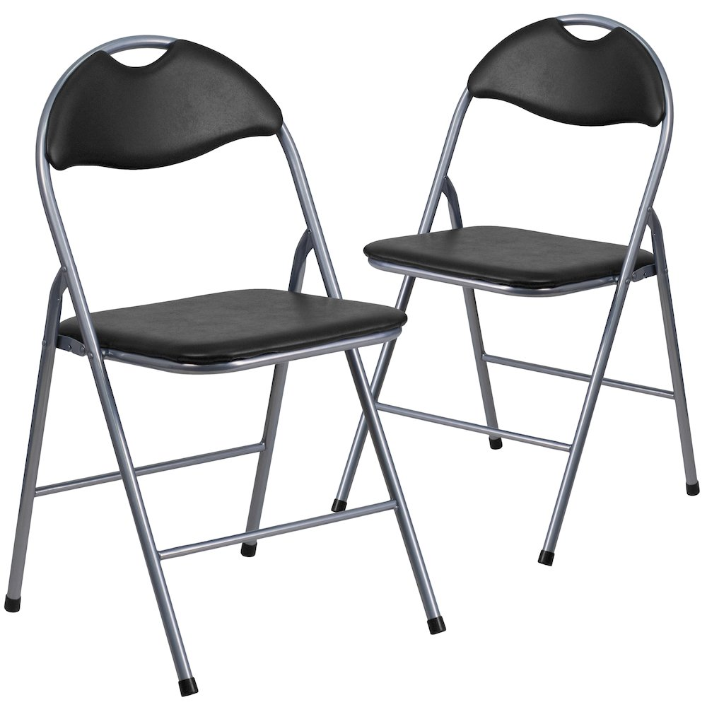 Set of 2 padded metal folding chairs by Start2Finish, featuring cushioned seats and sturdy foldable metal frames.