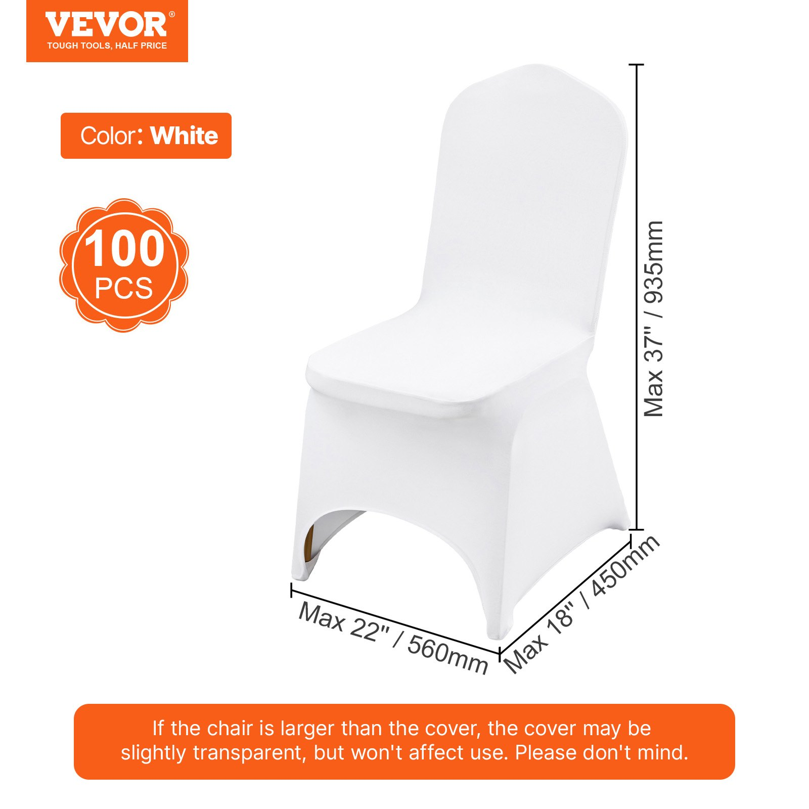 White VEVOR Stretch Spandex folding chair covers, universal fitted protective slipcovers for weddings, parties, and events.