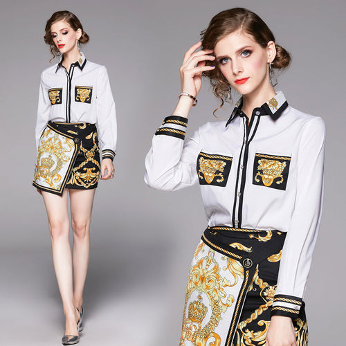 Carmine Juneberry SweetCharm™ 2-piece long sleeve top and mini skirt set featuring a stylish matching design and vibrant color.