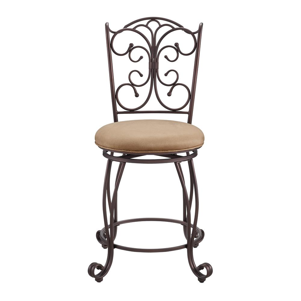Start2Finish gathered back counter stool, 24-inch height, with wooden legs and cushioned seat for comfortable seating at the counter.
