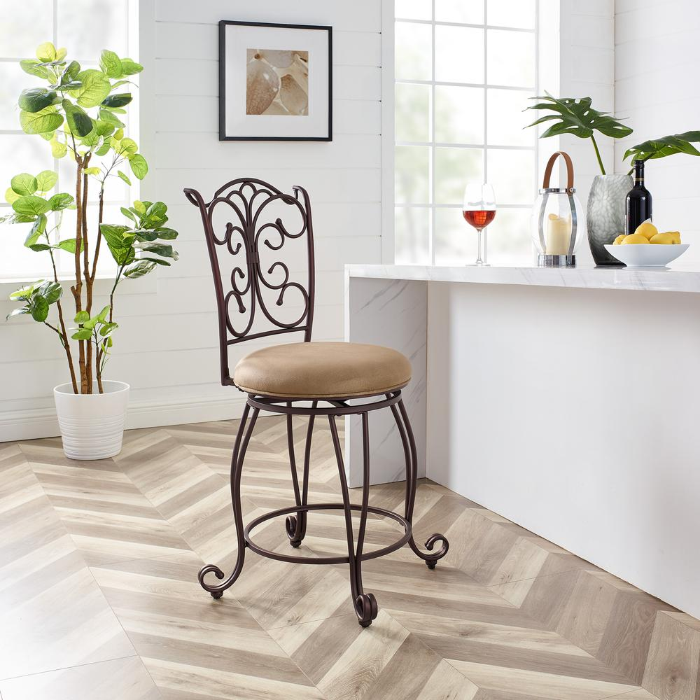 Start2Finish Gathered Back Counter Stool 24 with wooden legs and upholstered seat for comfortable seating at the counter.
