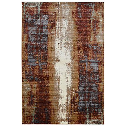 Start2Finish Illusions Canyon beige and burgundy 8x11 rug with abstract pattern, soft texture, and vibrant colors.