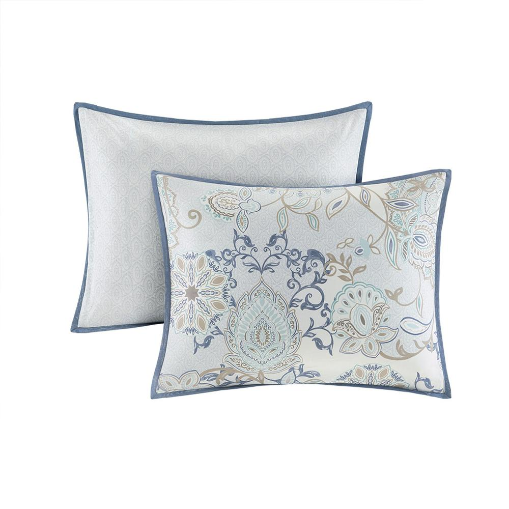 Start2Finish 8-piece cotton floral printed reversible comforter set with matching pillow shams and decorative pillows.