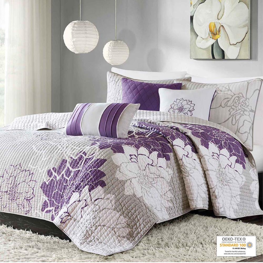 Start2Finish 6-piece printed cotton quilt set with matching throw pillows, featuring colorful floral patterns on a cozy bed.