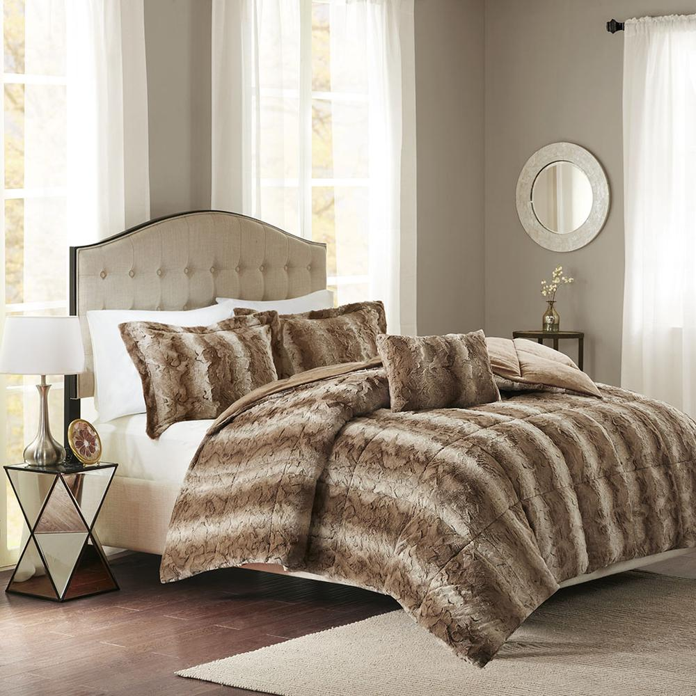 Start2Finish 4-piece faux fur comforter set with plush, soft fur in a cozy bedroom setting.