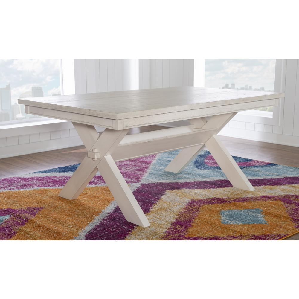 Distressed white dining table by Start2Finish with a rustic wooden surface and sturdy legs, ideal for farmhouse-style dining rooms.