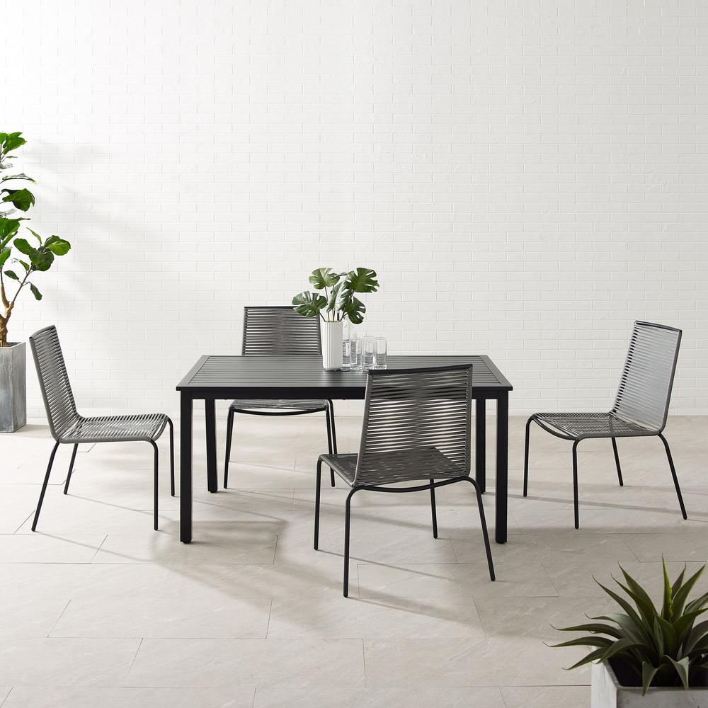 Fenton 5-piece wicker outdoor dining set with a table and four chairs, featuring a stylish and durable design for outdoor use.
