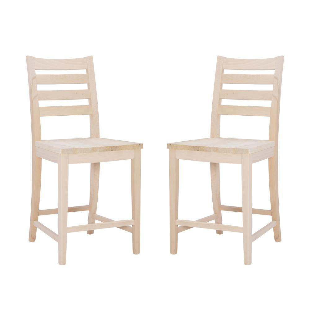 Unfinished Flynn counter stools by Start2Finish, set of 2, showcasing natural wood finish and sturdy design for kitchen or bar area.