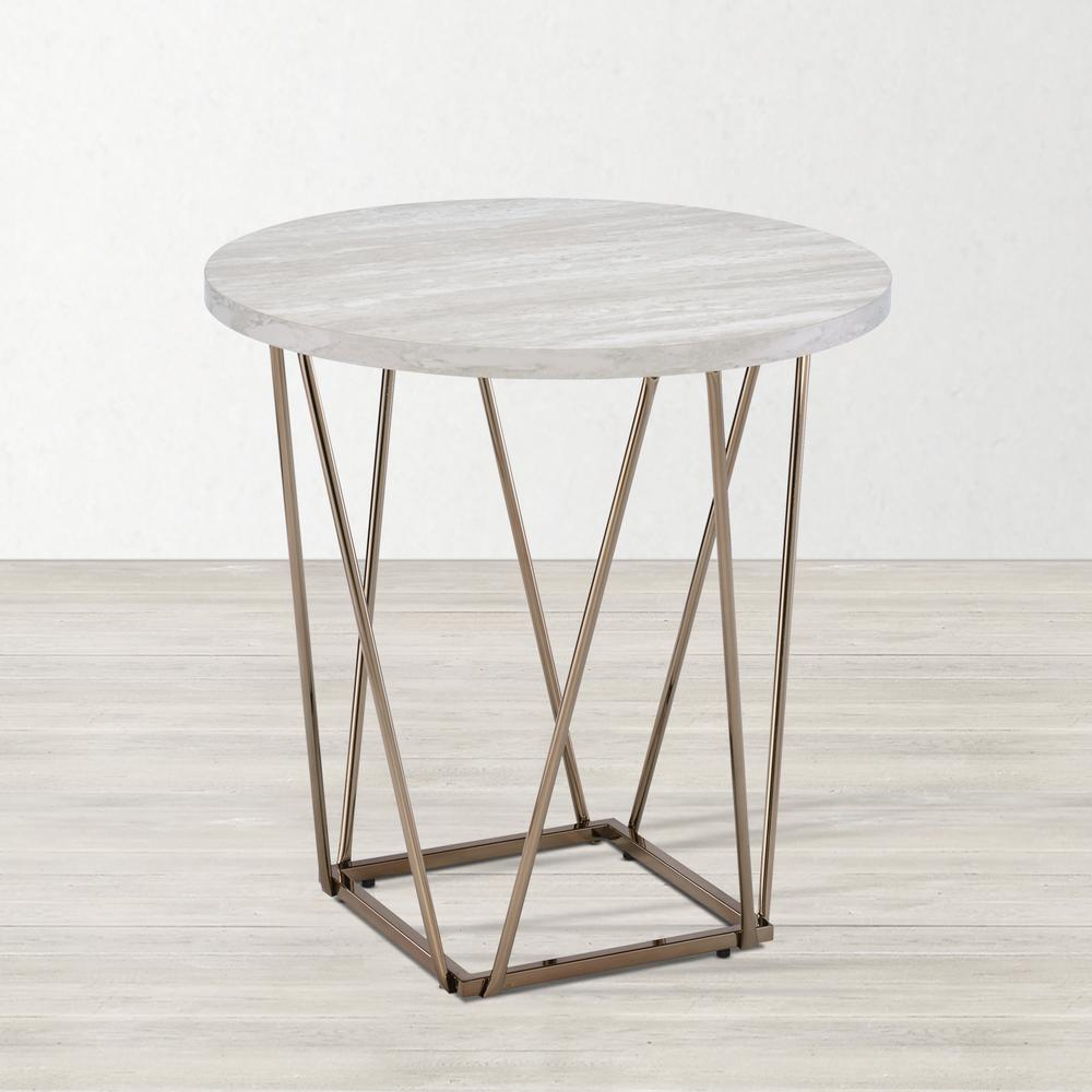 Start2Finish Rowyn faux marble top end table with sleek black metal legs, modern accent piece for living rooms.