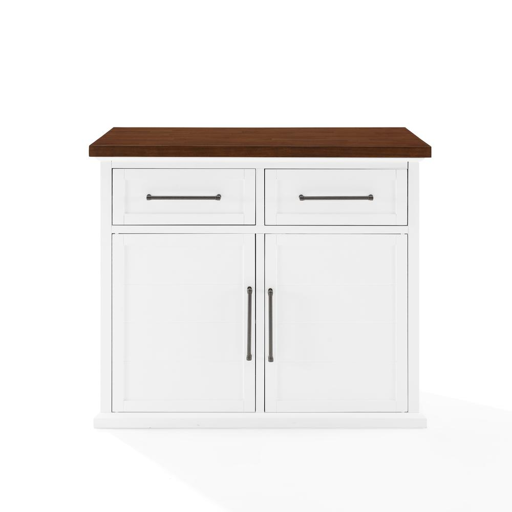 Start2Finish Bartlett wood top kitchen island featuring a spacious wooden surface and sturdy storage cabinets below.