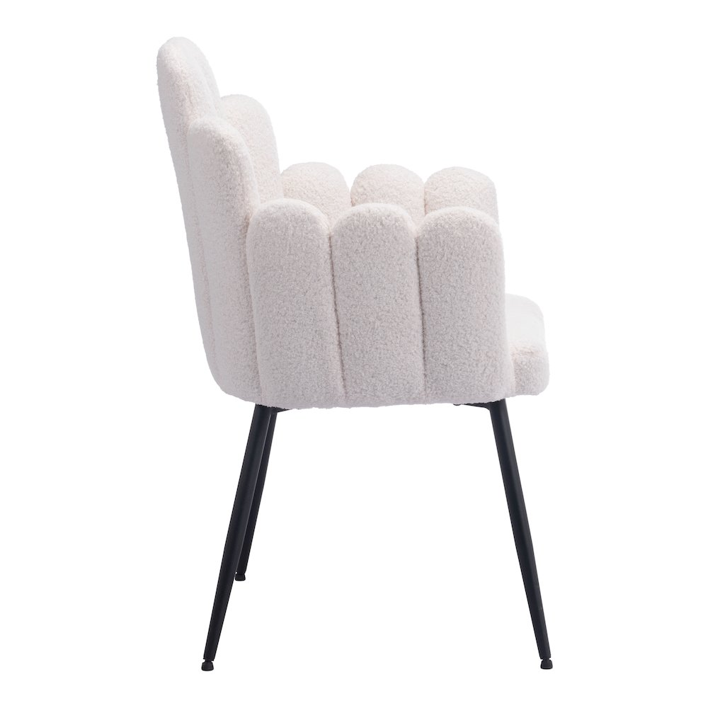Set of two ivory Noosa Dining Chairs by Start2Finish with cushioned seats and wooden legs, shown from a side angle.