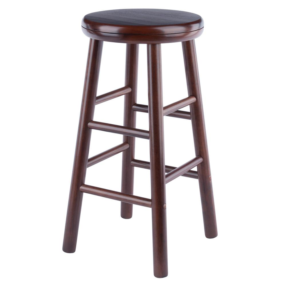 Shelby 2-piece swivel counter stools by Start2Finish with walnut finish, featuring round seats and sturdy metal bases.