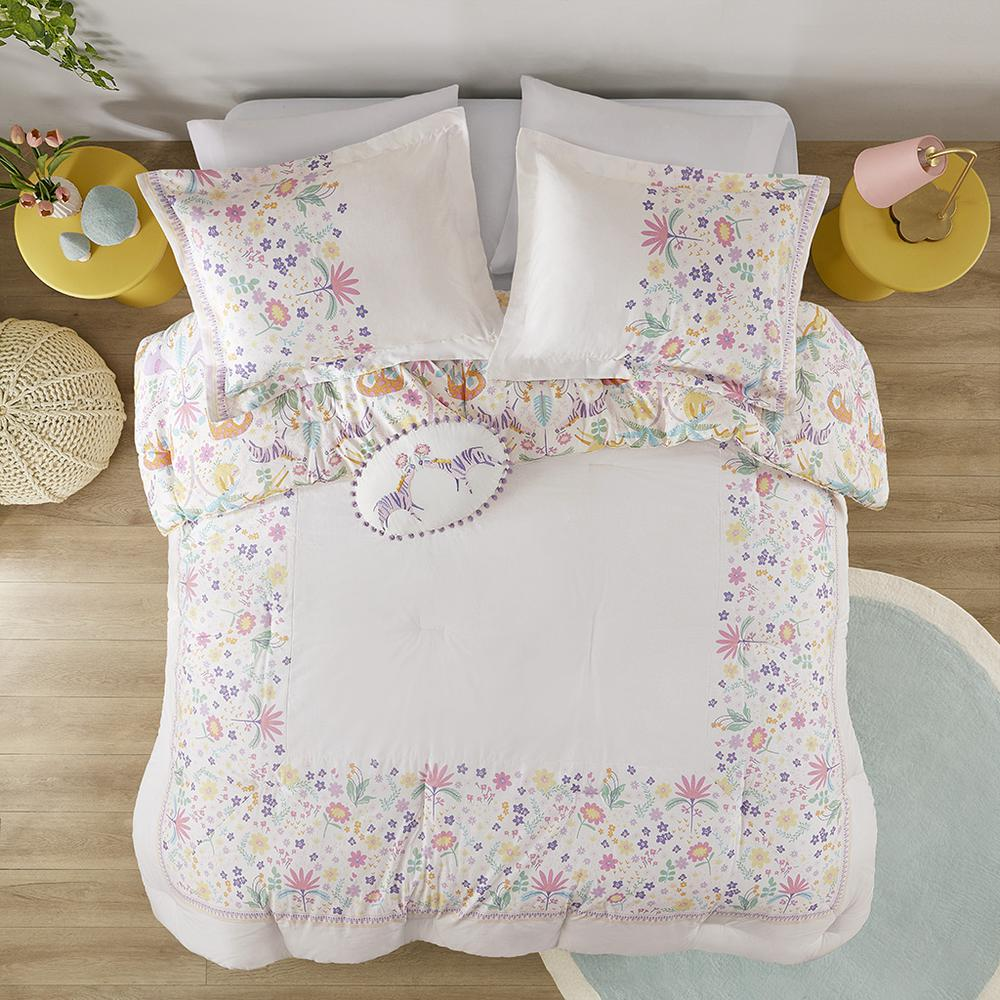 Reversible floral cotton comforter set with matching throw pillow, featuring vibrant flower patterns and soft fabric.