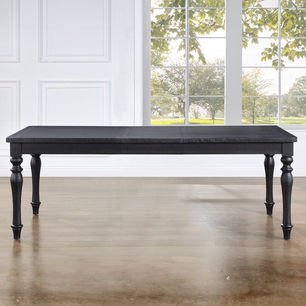 Start2Finish Odessa dining table with 18-inch leaf, showing a modern wooden table extended to 84 inches in a dining room setting.