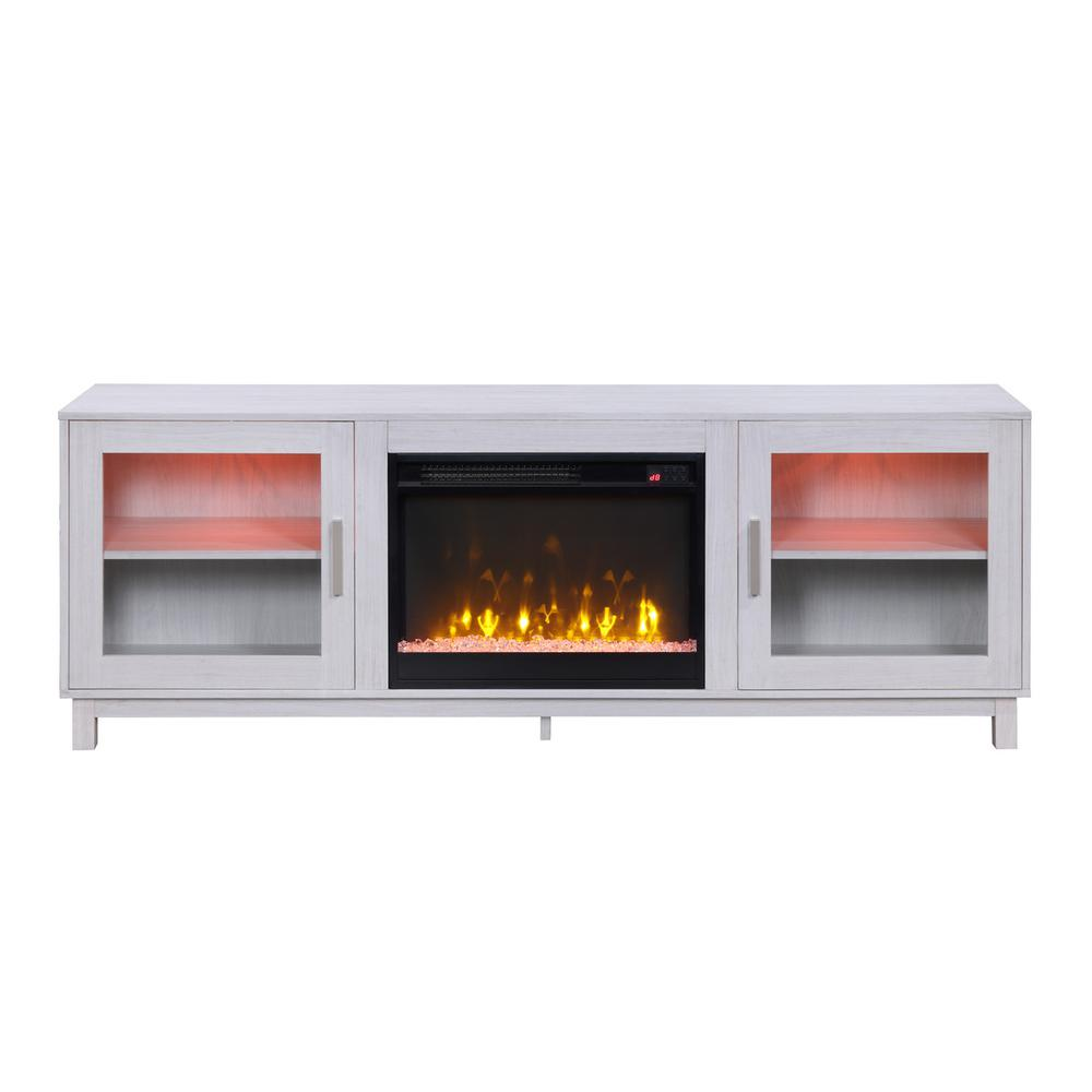 White walnut finish Summit 70-inch TV stand console with integrated fireplace and storage compartments by Start2Finish