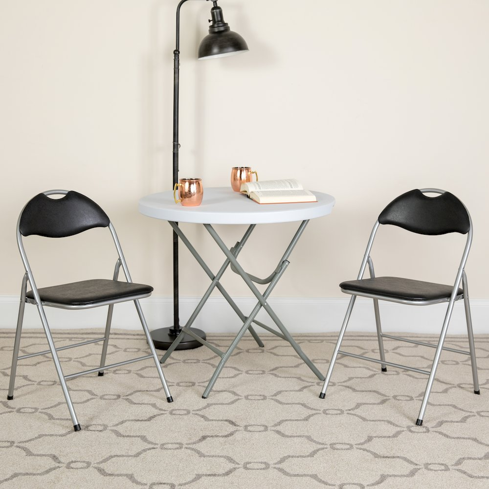 Set of 2 padded metal folding chairs by Start2Finish, featuring cushioned seats and sturdy foldable metal frames.