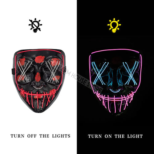 White Eucalyptus Halloween LED pet mask with glowing eyes and spooky design for pets during Halloween celebrations.