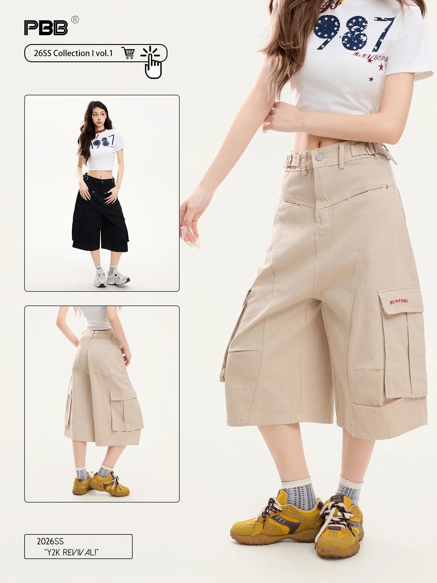 PBB American Style Casual High Waist Wide Leg Pants Women's Workwear Seven-Foot Straight Tube Pants with Big Pockets Color