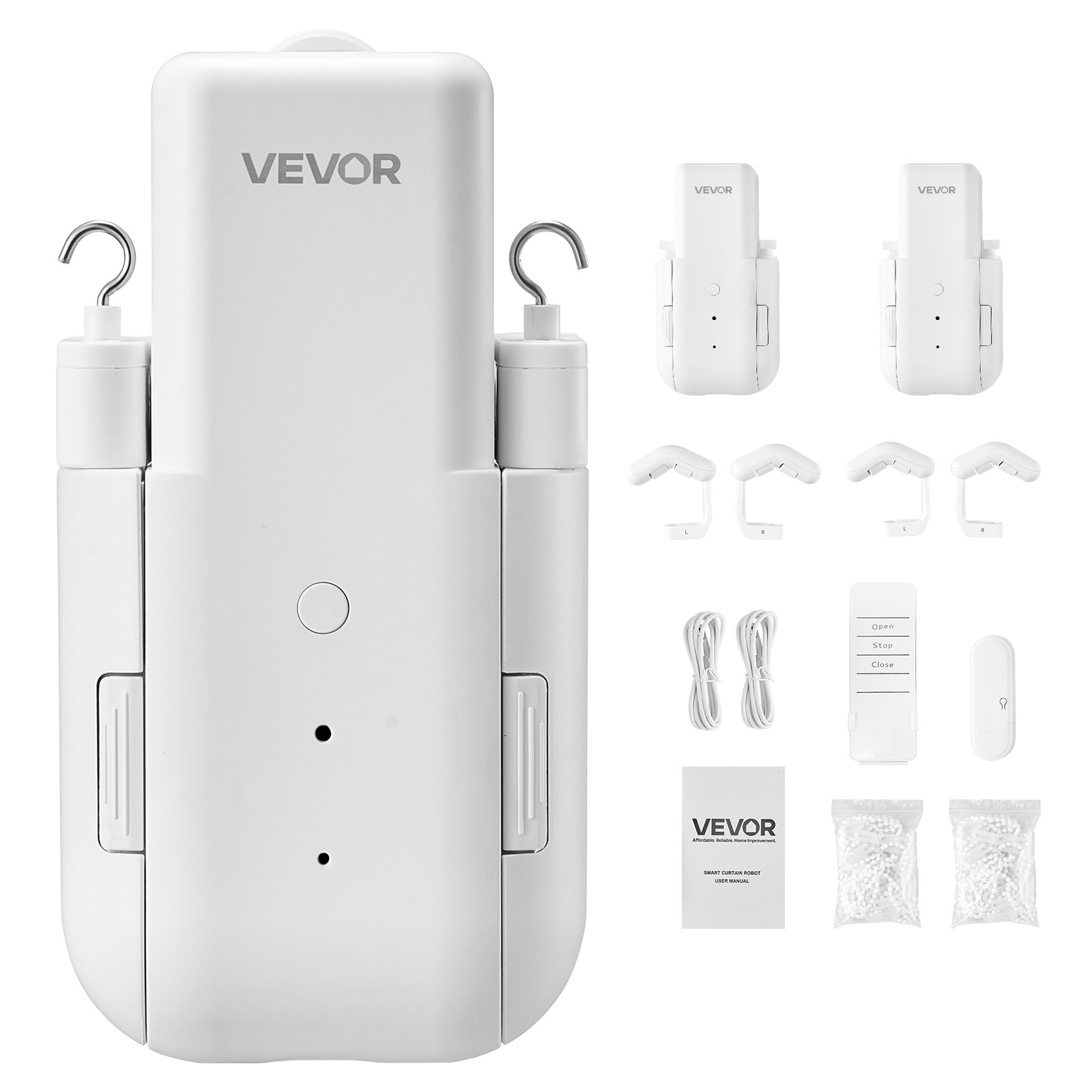 Start2Finish VEVOR automatic curtain opener 2-pack with remote control, smart hub, compatible with Alexa and Google Home for Roman rods.