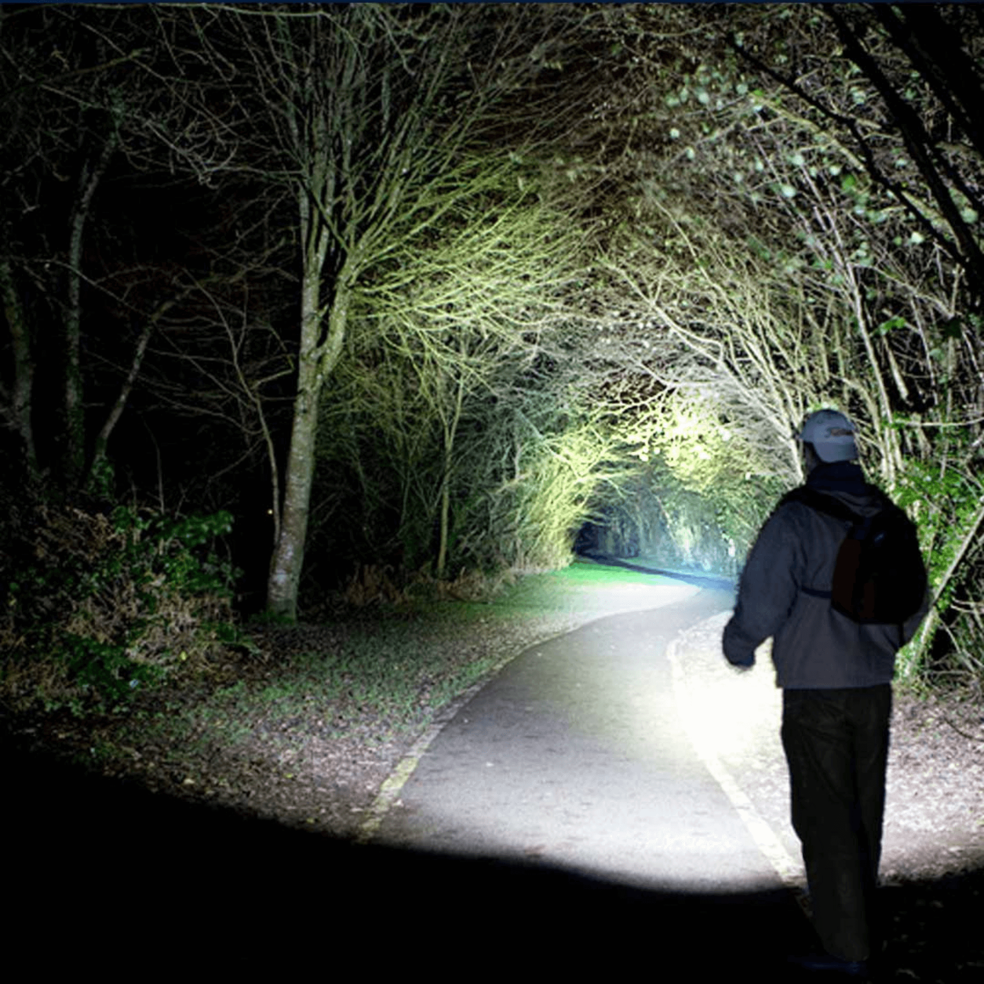 Black Lavender EcoGear FX TK120 LED tactical flashlights with strobe mode, positioned for camping use, in a 2-pack.