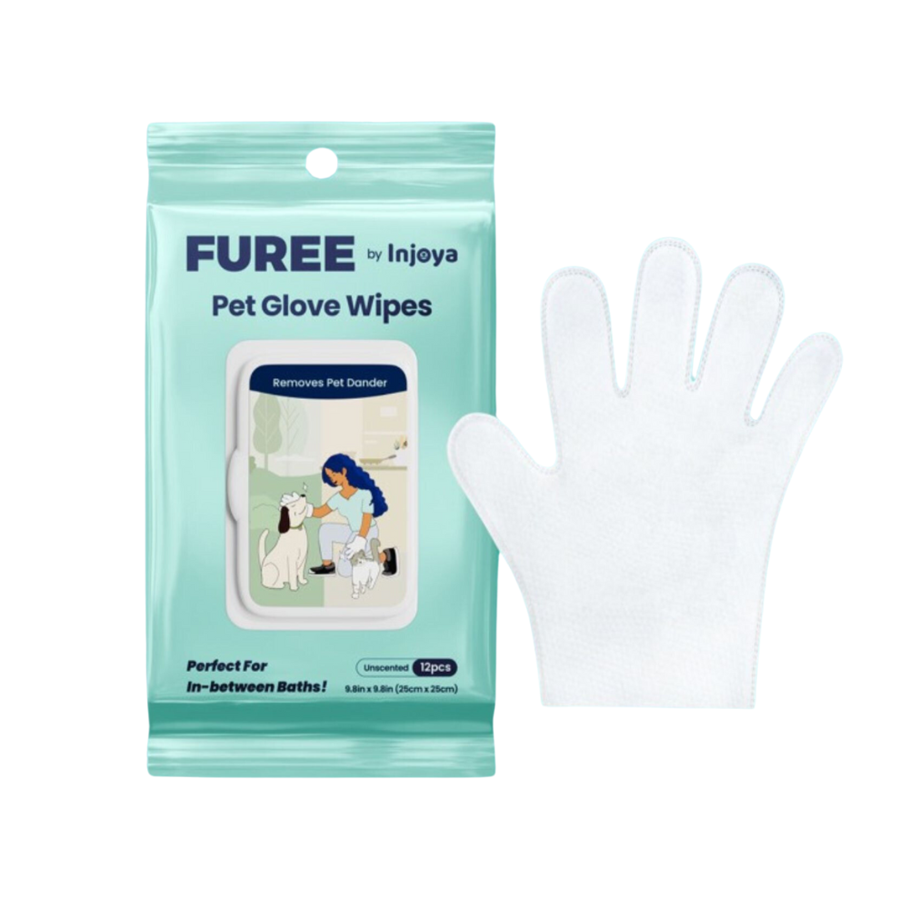 Scarlet Max Pet Glove Wipes for pets, showing a hand using a wipe to clean a pet&