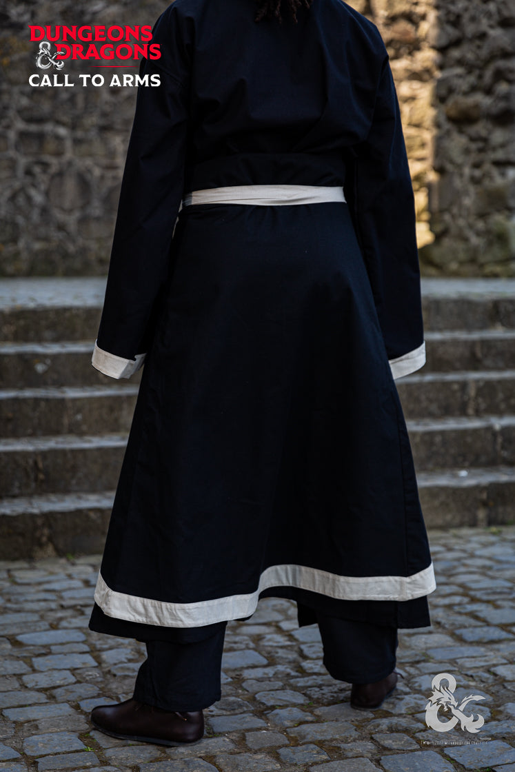 Black and natural Dungeons & Dragons Wizard Battle Skirt from Azure Briseis, featuring fantasy-themed fabric and detailed design.