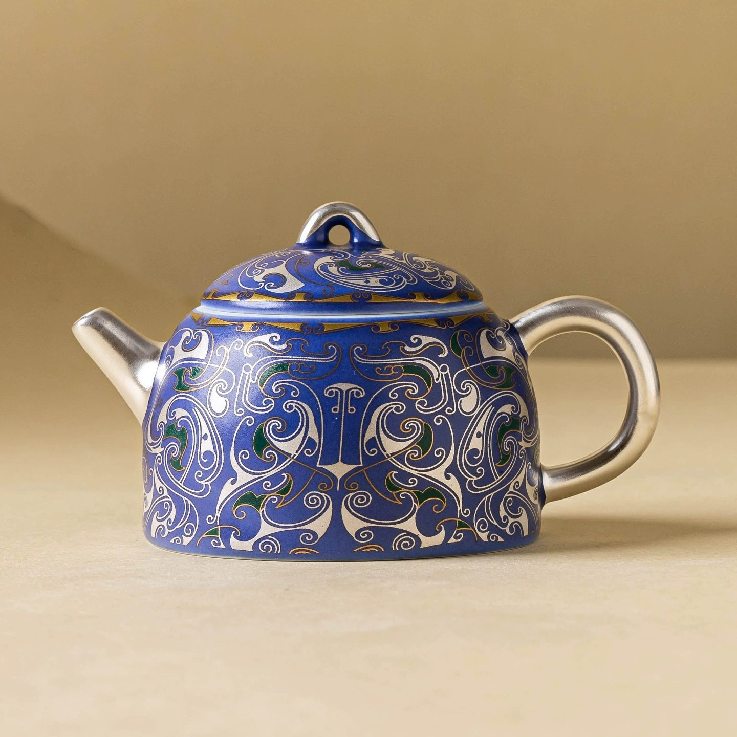 999 Silver Filigree Porcelain Teapot & Saucer Gift Set — Imperial Blue
