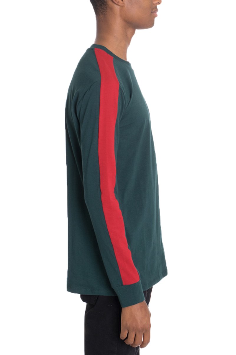 Green Lime Milo long sleeve T-shirt with side stripe detail, showcasing the casual, comfortable design and stylish fit.