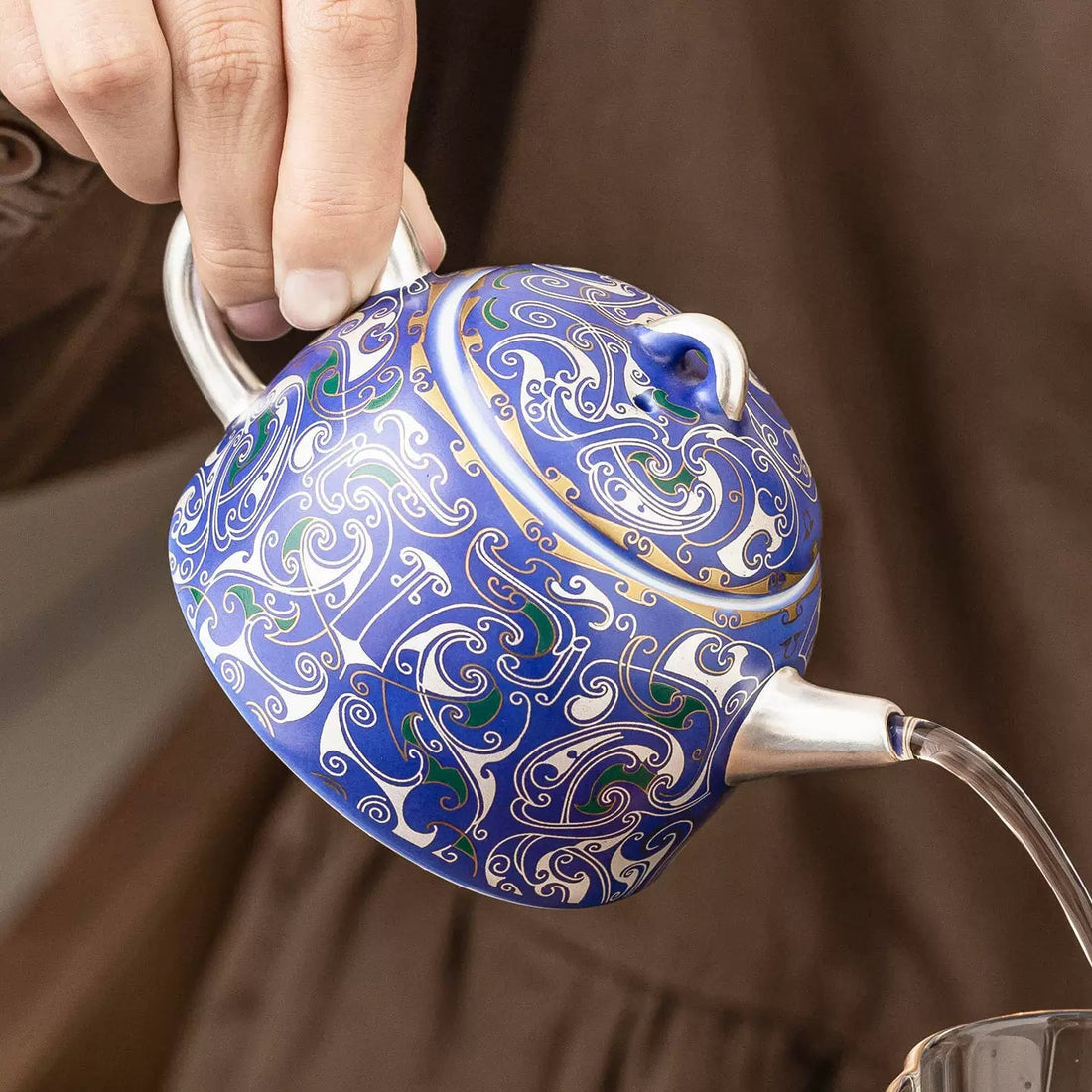 999 Silver Filigree Porcelain Teapot & Saucer Gift Set — Imperial Blue