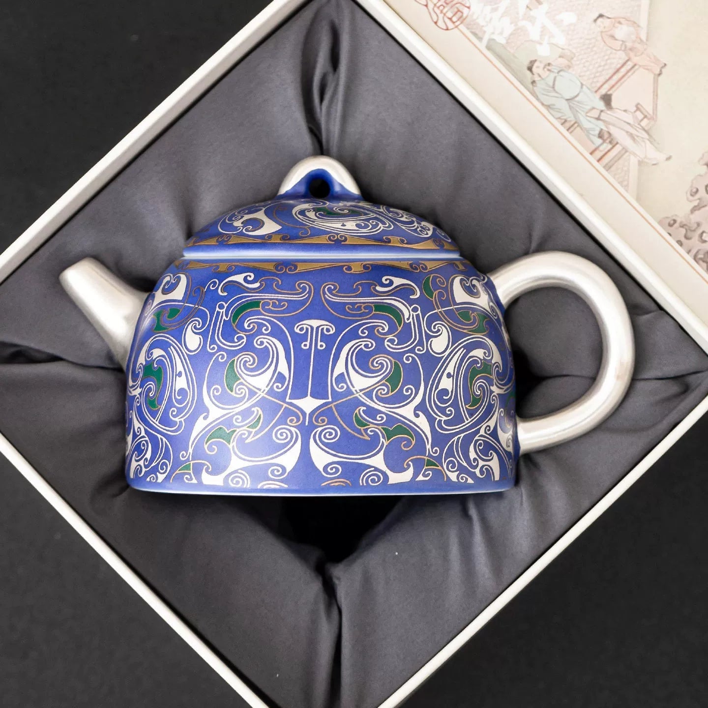 999 Silver Filigree Porcelain Teapot & Saucer Gift Set — Imperial Blue