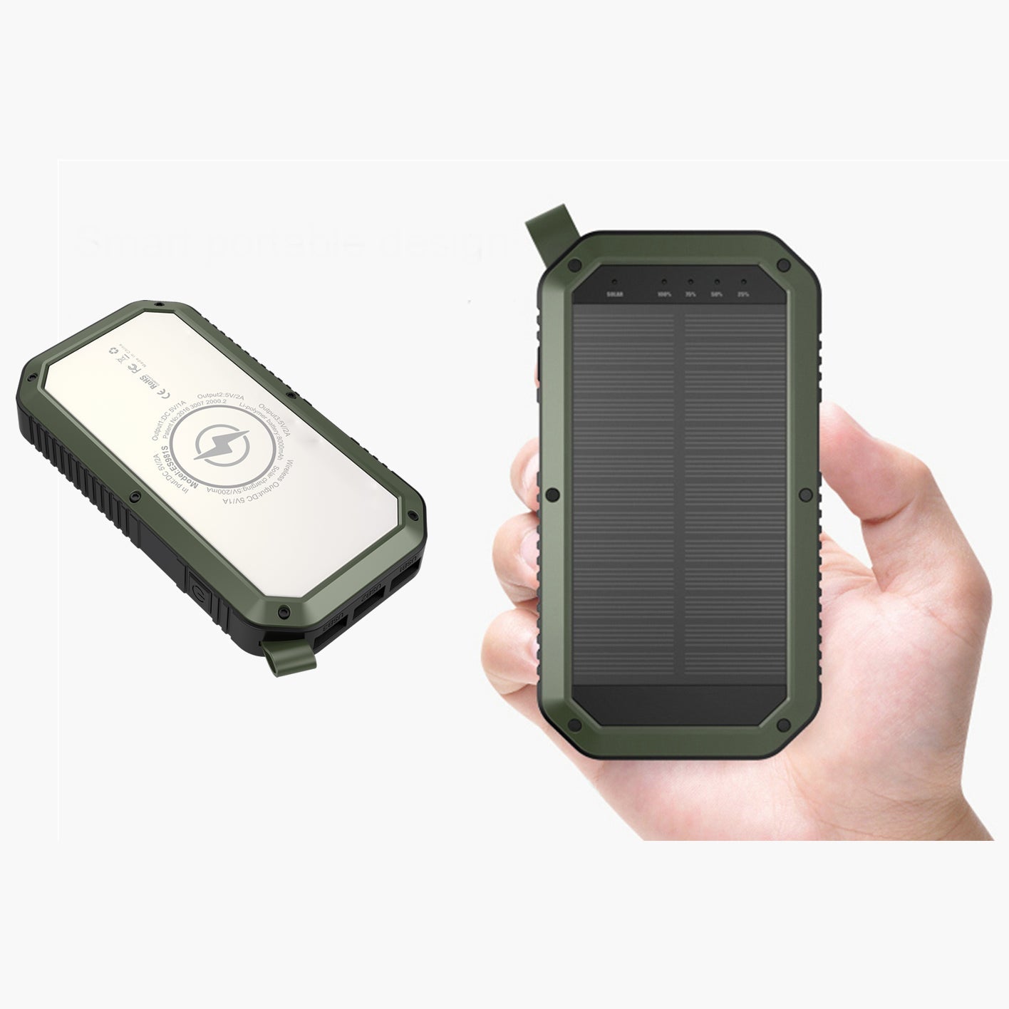 Sun Chaser Mini Solar Phone Charger by Salmon Lucky, 10,000mAh wireless power bank with solar panel for portable charging.