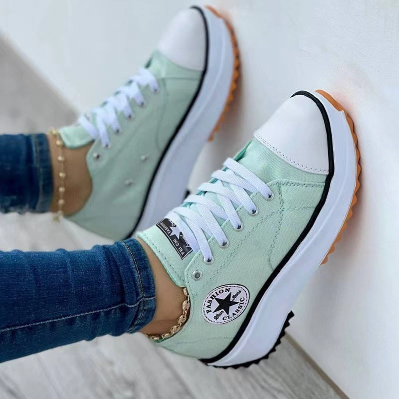 Flat Lace-Up Sneakers Pattern Canvas Shoes Casual Sport Shoes