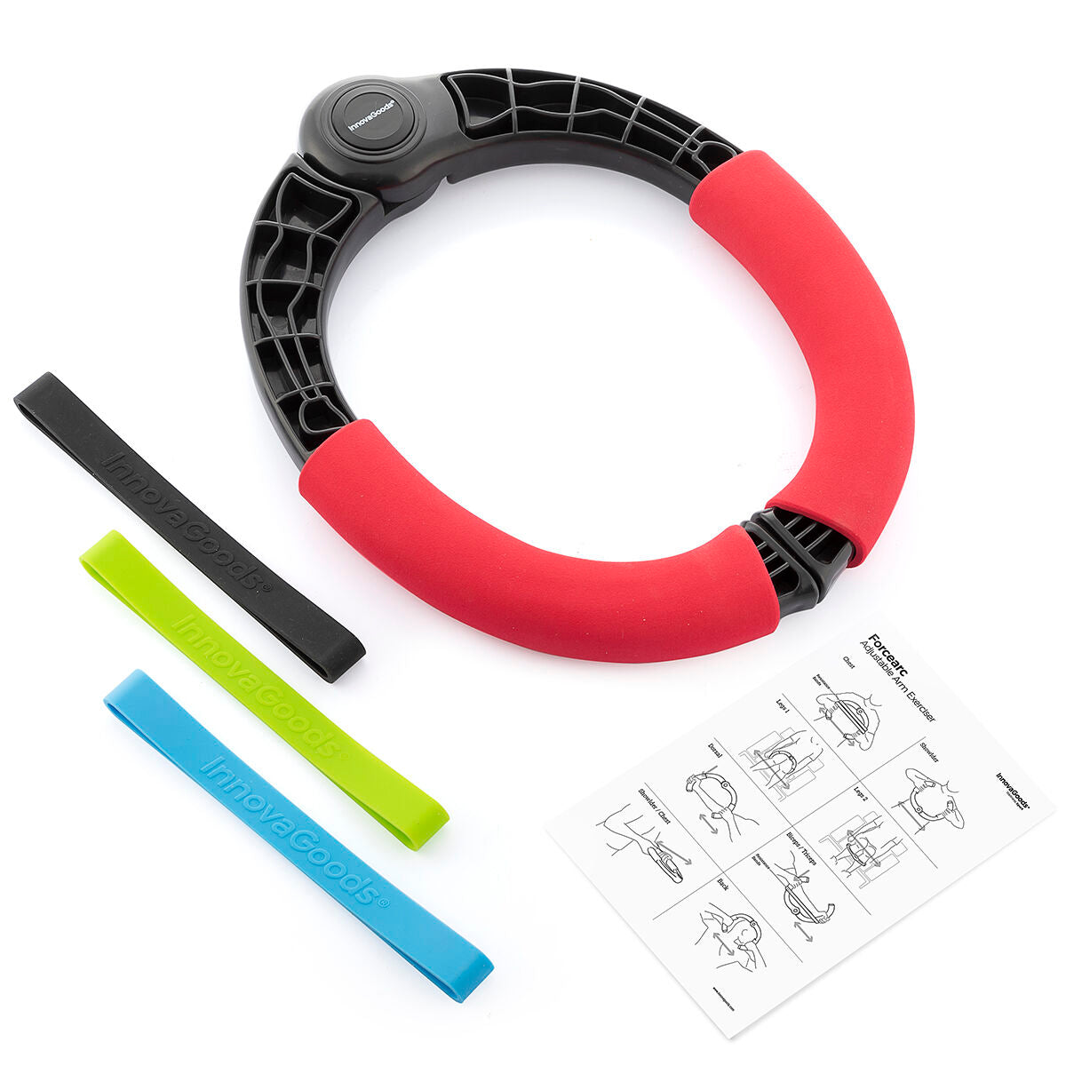 Adjustable arm exerciser with resistance bands and exercise guide from Bigbuy, showing handles and adjustable tension settings.