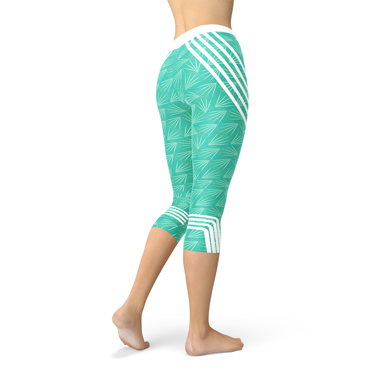Turquoise Maroon Sooty sports capri leggings with a snug fit and elastic waistband, ideal for active wear and workouts.
