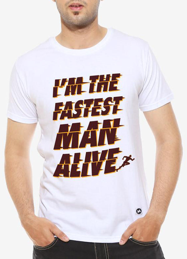 Fastest Man White Half Sleeve Graphic T Shirt