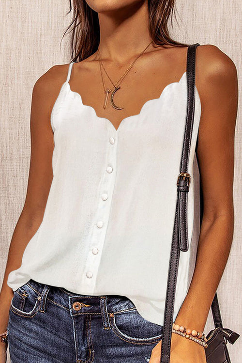 White spaghetti strap vest with button details and V-neck from Lavender Pallas women&