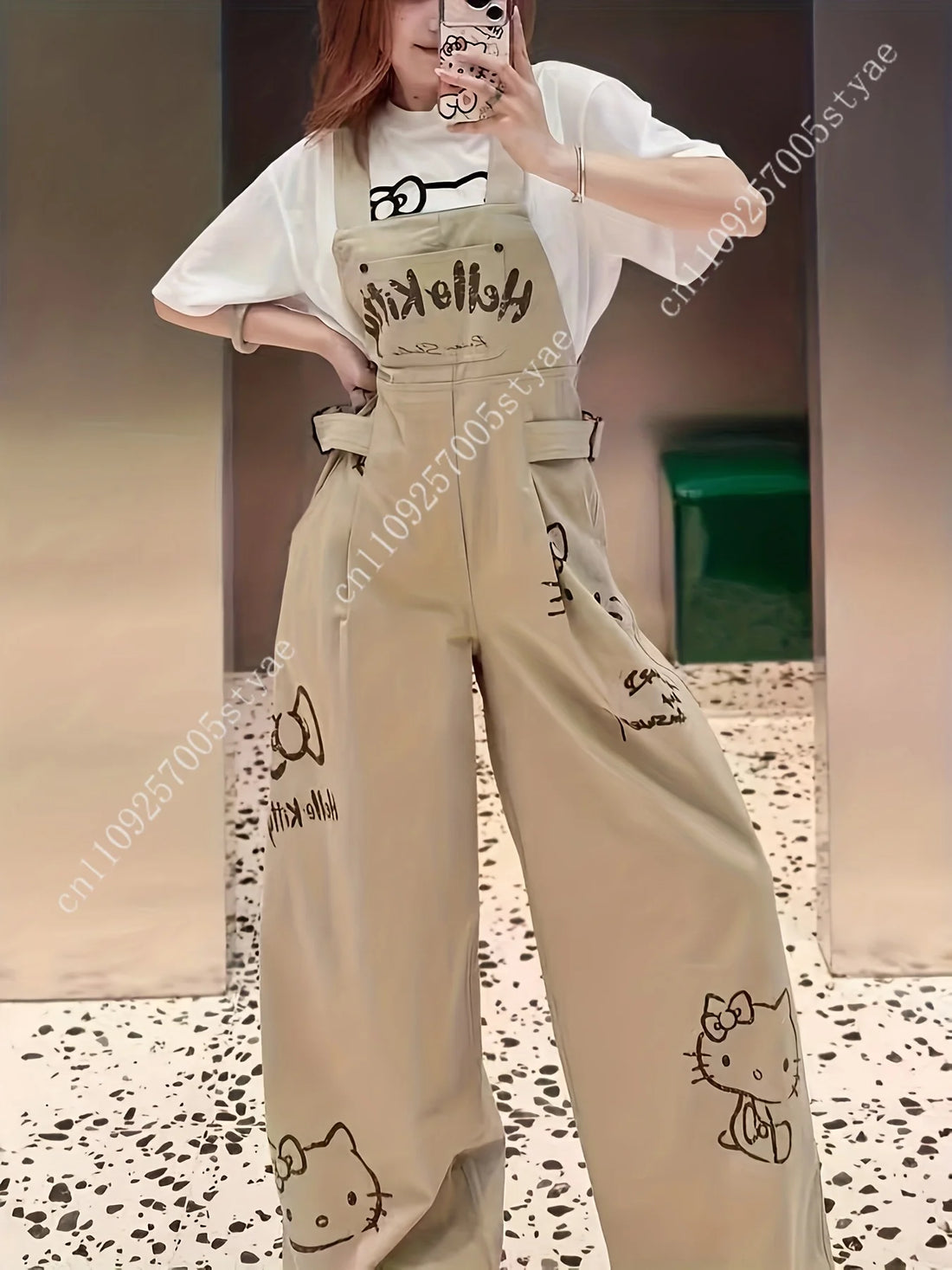 Hello Kitty Design Retro Trendy and Stylish Loose-Fitting Casual Overalls for Women