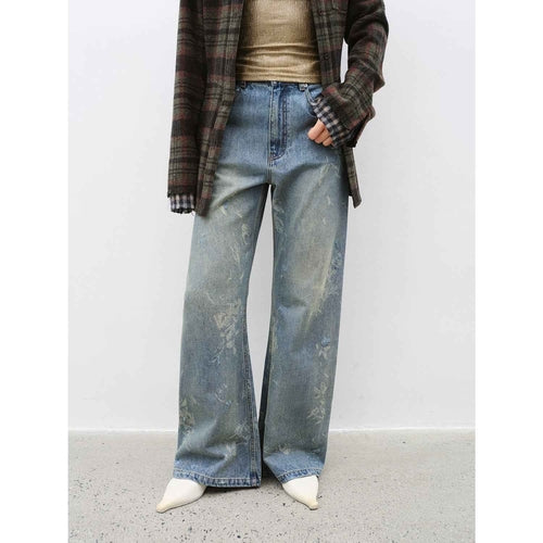 "Denim Shadow"retro washed printed layered casual slimming cotton