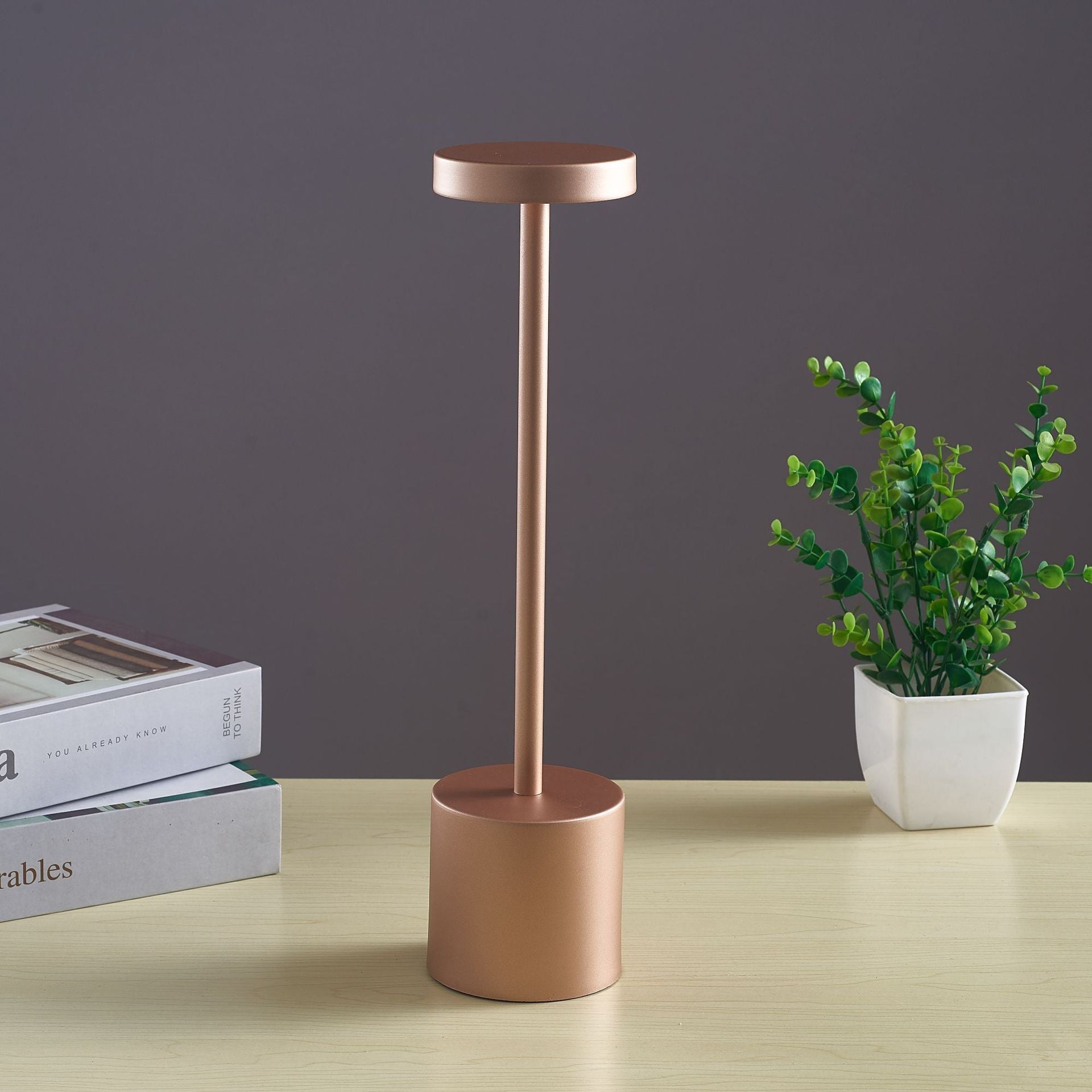 Maroon Asteria Nordic I-shaped bedroom LED touch bar lamp with sleek design and illuminated touch control in a modern bedroom setting.