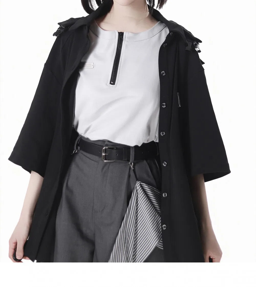 Neutral Design Vest Hooded Jacket Apricot Gray Casual Suit Summer Daily Versatile Casual Hooded Short-sleeved Jacket Shorts Suit