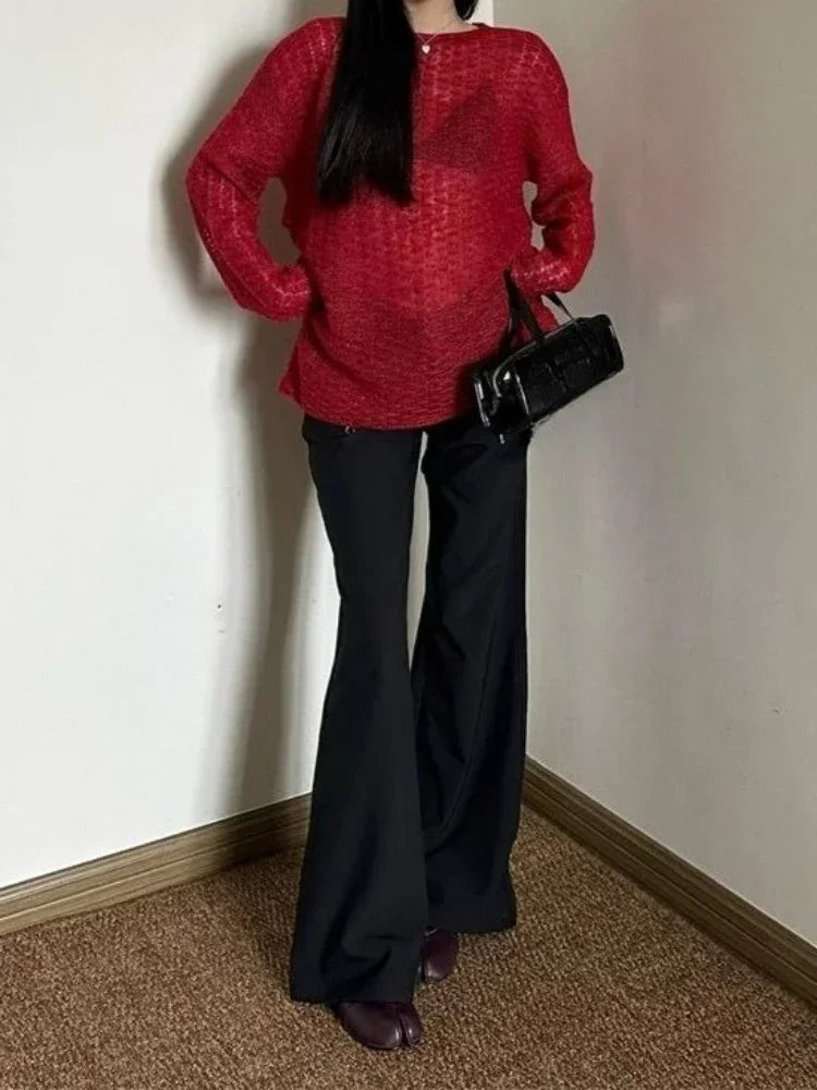 Y2K See-Through Knitted Women&