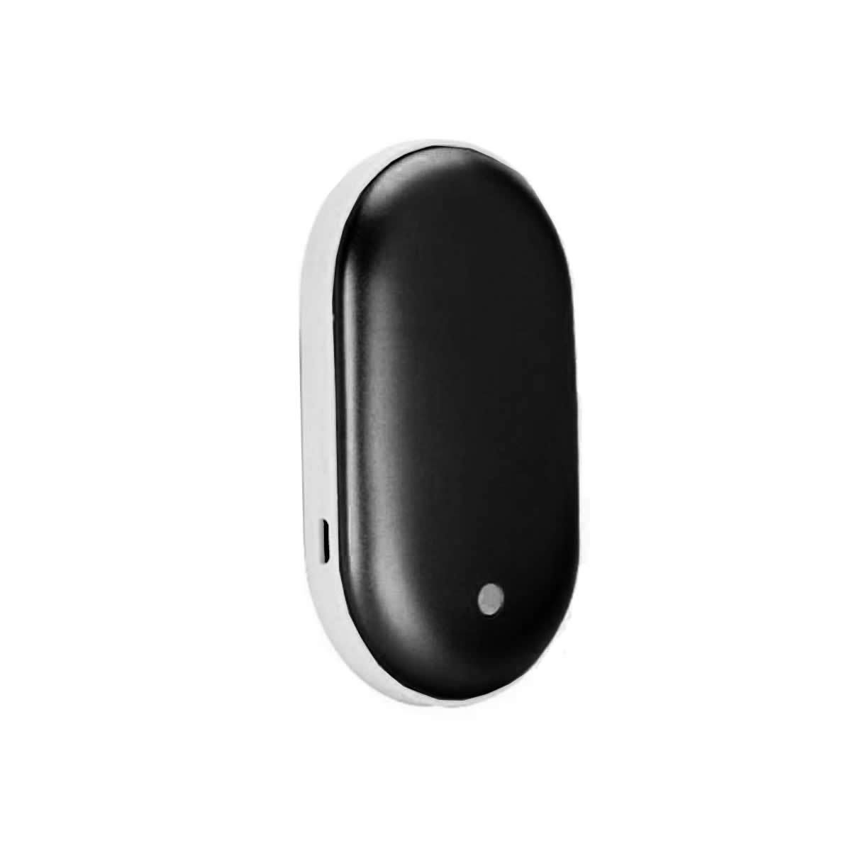 Salmon Lucky portable hand warmer and power bank in black with digital display, compact tech accessory for warmth and charging.