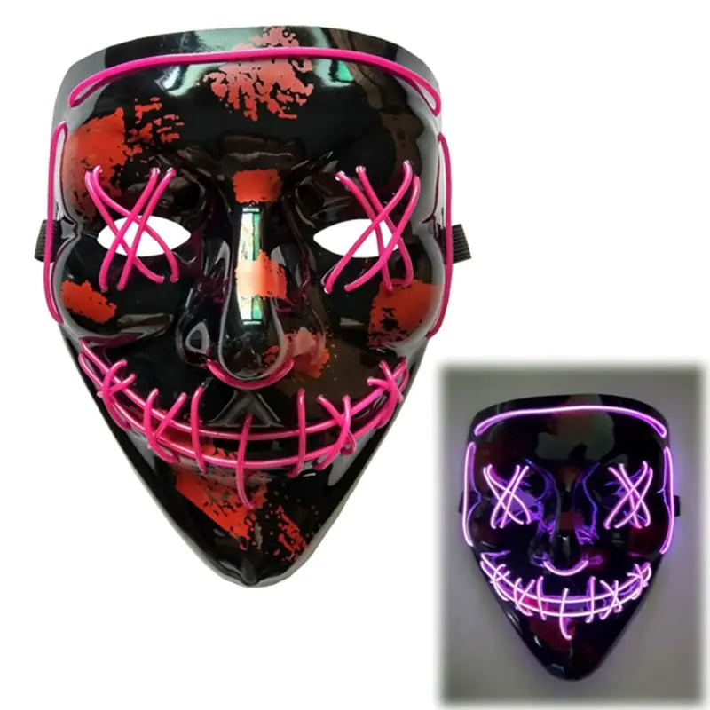 White Eucalyptus LED purge mask for pets, glow-in-the-dark Halloween costume with light-up DJ-style design.