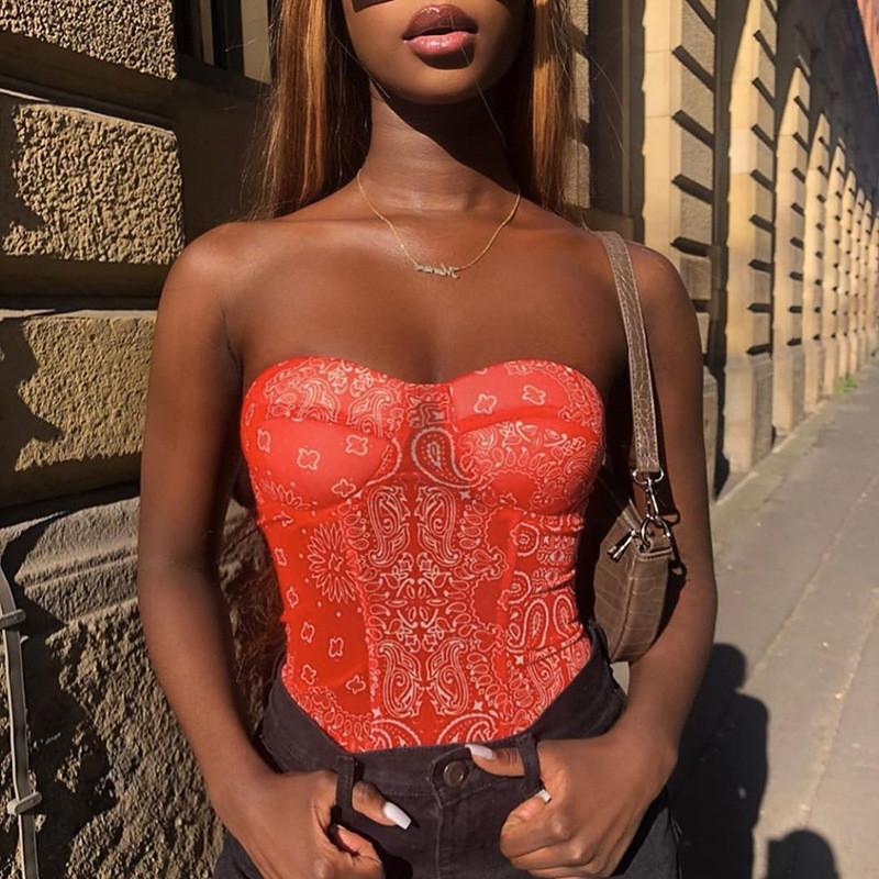 Blue Charlie bandana print corset crop top, stylish tops and blouses with a vibrant, patterned design suitable for casual wear.
