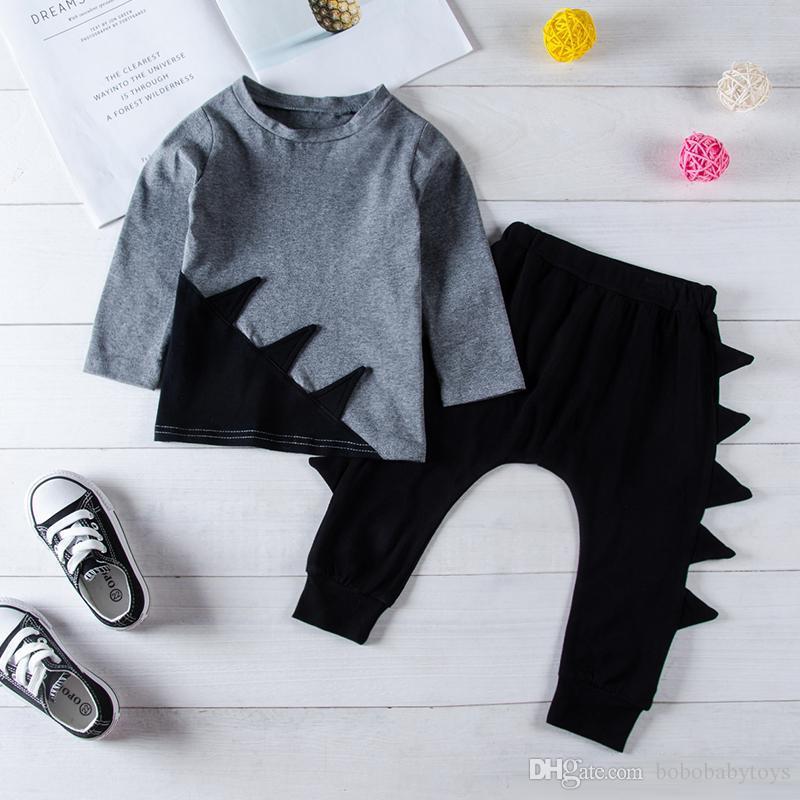 Baby boys dinosaur 2-piece long sleeve outfit by Blue Charlie, suitable for 1-5T, featuring playful dinosaur print for kids&